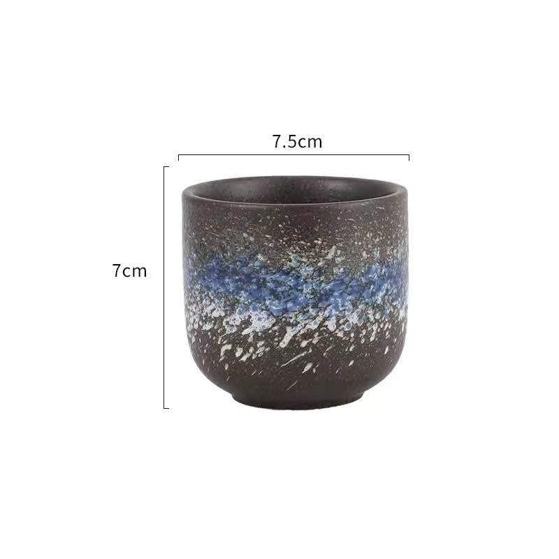Japanese Style Ceramic Tea Cup Retro Stoneware Coffee Mug Stackable Handmade 200ml Round Single-Layer