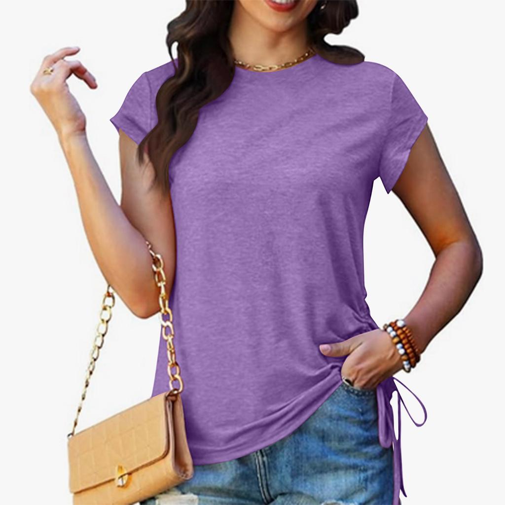 Womens Spring Tops Ruched Side Casual T Shirts for Women Short Sleeve Summer Shirts for Women Basic Crew Neck