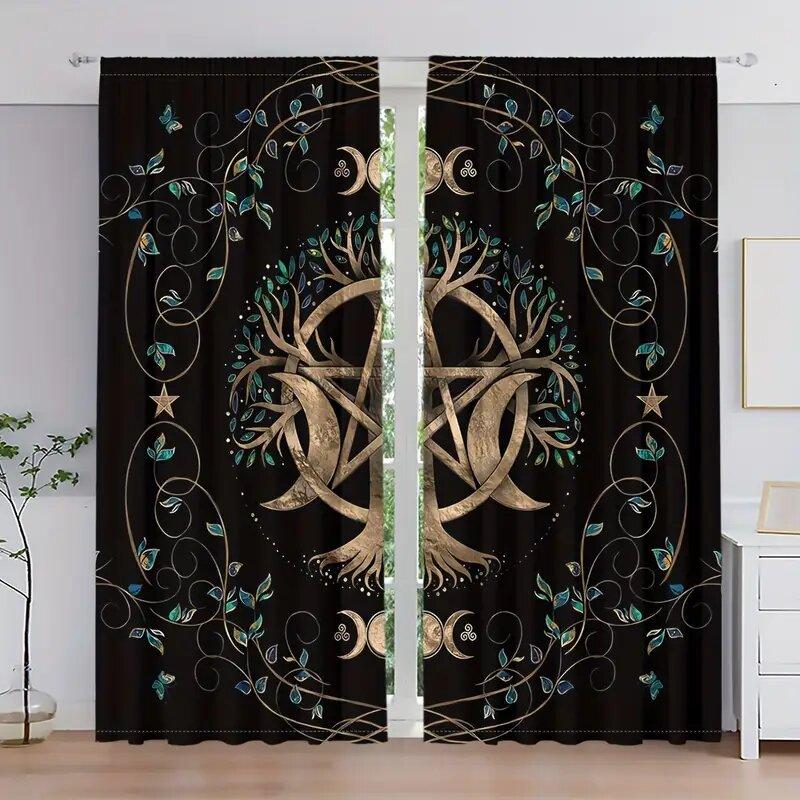 

The life Tree vine pattern printed on the Tarot card for curtains window decoration home decoration and room decoration 100*130 Grommet Top 1pcs