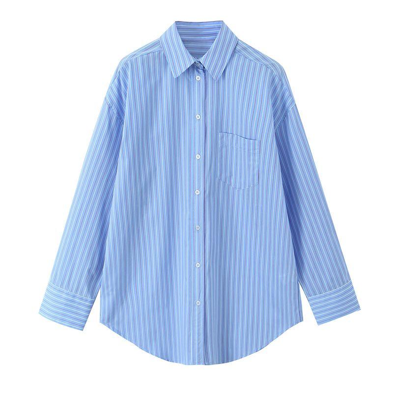 

Kaslead New Arrival Women s Fashion Style Stripes Poplin Shirt Casual Pants 5230011 5030402 Tops M