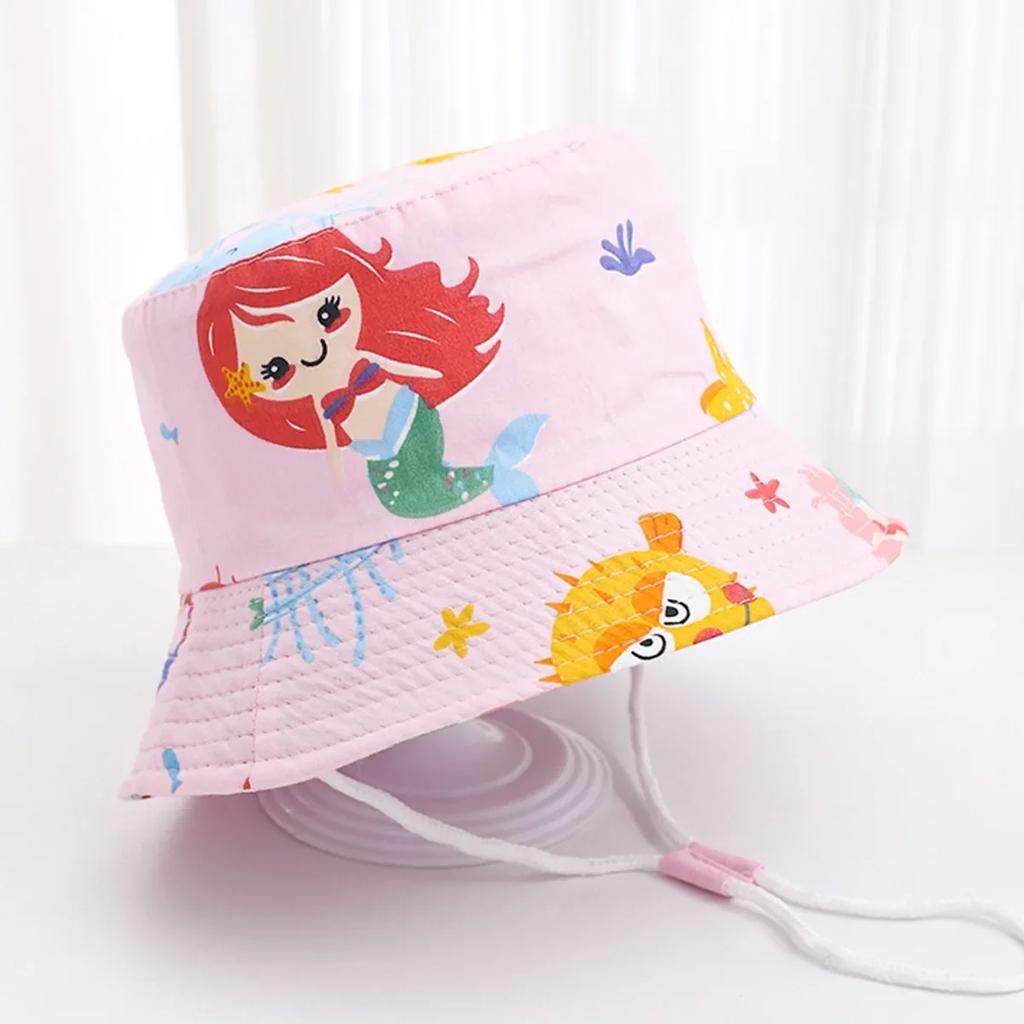 Baby Sun Hat Summer Kids Cartoon Dinosaur Print Soft Cotton Bucket Hat For Girls Boys Panama Beach UV Protection Cap Children