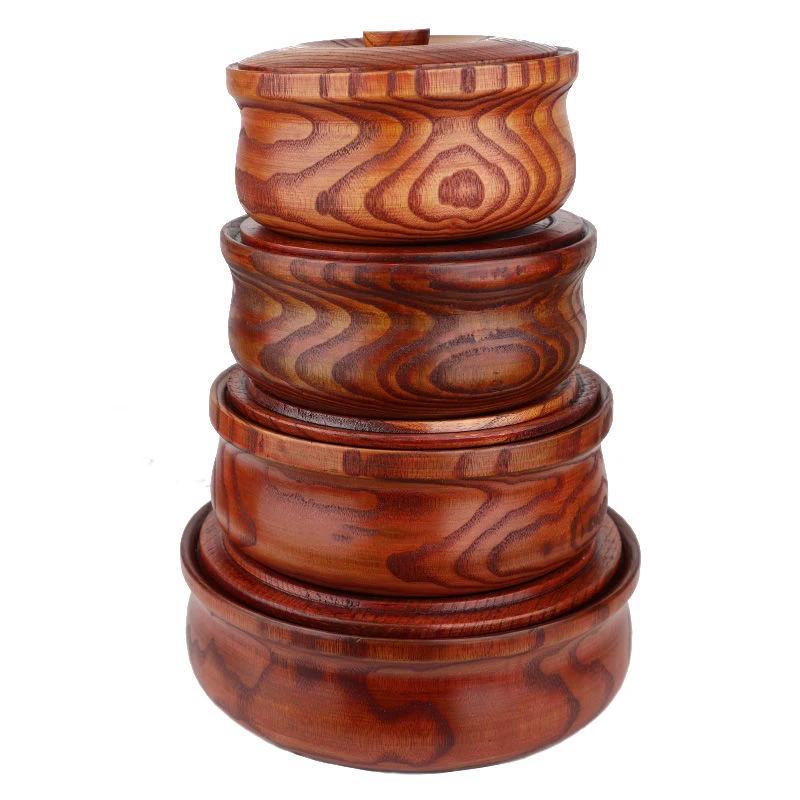 Solid Wooden Bowl with Lid Wooden Salad Bowl Reusable Serving Bowl for Salad, Fruits, Cereal, Soup, Rice, Everyday Use, Durable