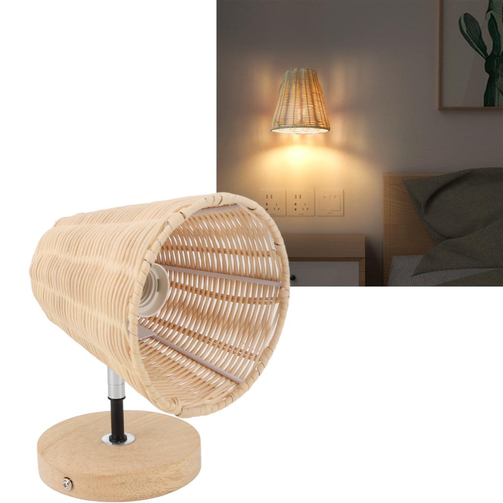 Farmhouse Wall Sconce E26 Natural Rattan Woven Lampshade Retro Rustic Wall Mounted Lamp for Bedroom Corridor Living Room