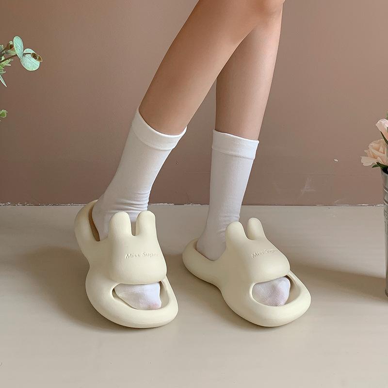 

Fashion Pillow Rabbit Slippers for Women Men House Slides Shower Sandals Extremely Comfy Cushioned Thick Sole Cartoon Flip Flops Beach 32-33 бежевый