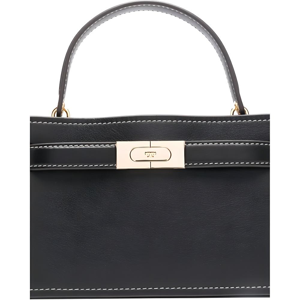 Tory Burch Lee Radziwill Top Handle Open Gold Hardware Calfskin Shoulder Crossbody Handbag Small Women Handbags Black 168954