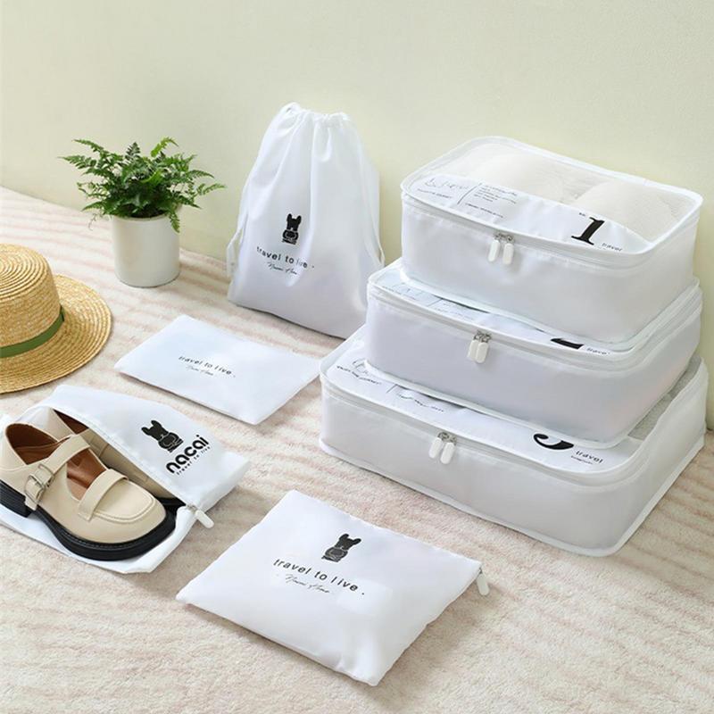 7Pcs Folding Travel Organizer Storage Bags Wardrobe Cube Suitcase Packing Cubes Set Storage Luggage Clothes Shoe Organizer