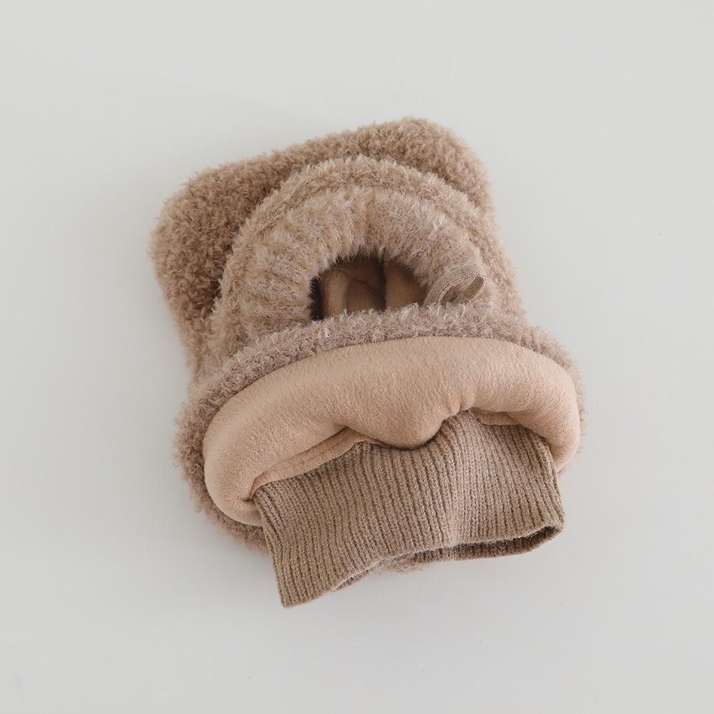 Thickened Hooded Scarf Hat Fluffy Neck Warmer Hat Dog Ear Cap Kids Winter Beanie Toddlers