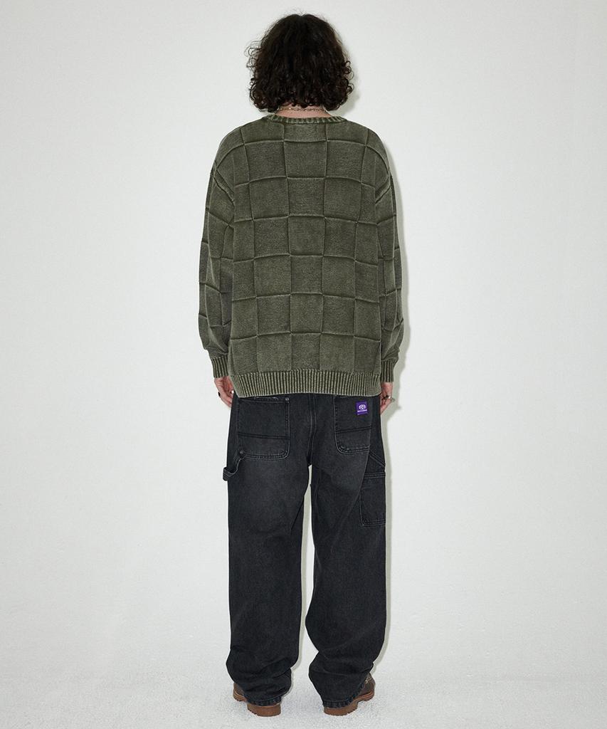 Maha Grid Pigment Checkerboard Knit Sweater Khaki(Mg2Efmk600A)