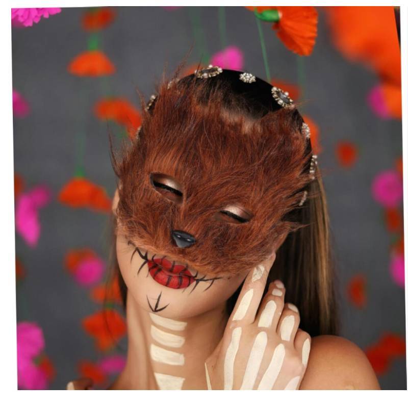 Masquerade Theme Halloween Party Furry Fox Half Mask Animal Cosplay Make Up