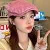 Pink Retro Denim Forward Hat Women'S American Casual Versatile Big Head Circumference Showing Face Small Beret British Style Hat