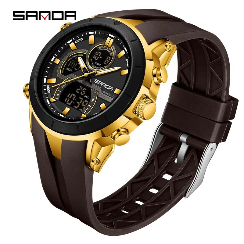 SANDA G Style Men Sport Watch Luxury Waterproof Chronograph Quartz Wristwatches LED Analog Digital Date Week Multifunction Clock