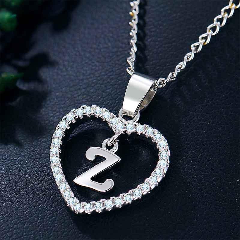 Heart Letters 26 Love Crystal Women Silver Plated Chain Jewelry Necklace