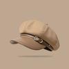 1PC Peak Cap Vintage Belt Buckle Design Gift Accessories Versatile Beret Cool Leather Brim Fashion Octagonal Hat Warmth 58-60cm