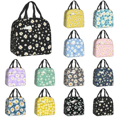 Benutzerdefinierte Gänseblümchen-Blumen-Lunchtasche für Damen, Kühltasche, Thermoisoliert, Gänseblümchen-Blumen-Lunchbox für Kinder, Schule, Arbeit, Picknick, Lebensmittel-Tragetaschen