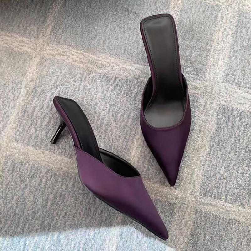 2025 Spring Pointed Toe Women Mules Slipper Fashion Candy Color Ladies Elegant Dress Sandal Square Low Heel Slip On Slides Shoes