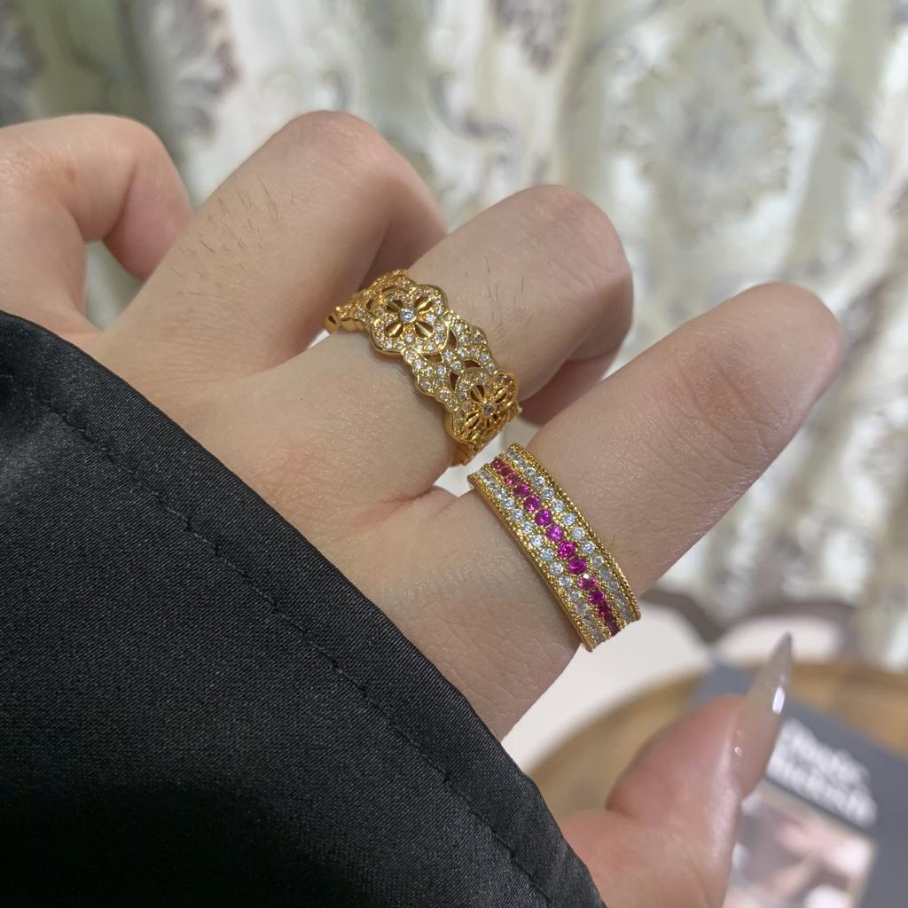 Tonglaopu Ancient Rose Window Ring Women'S Red Corundum Full Diamond Ring Cross Vajra Pestle Ring