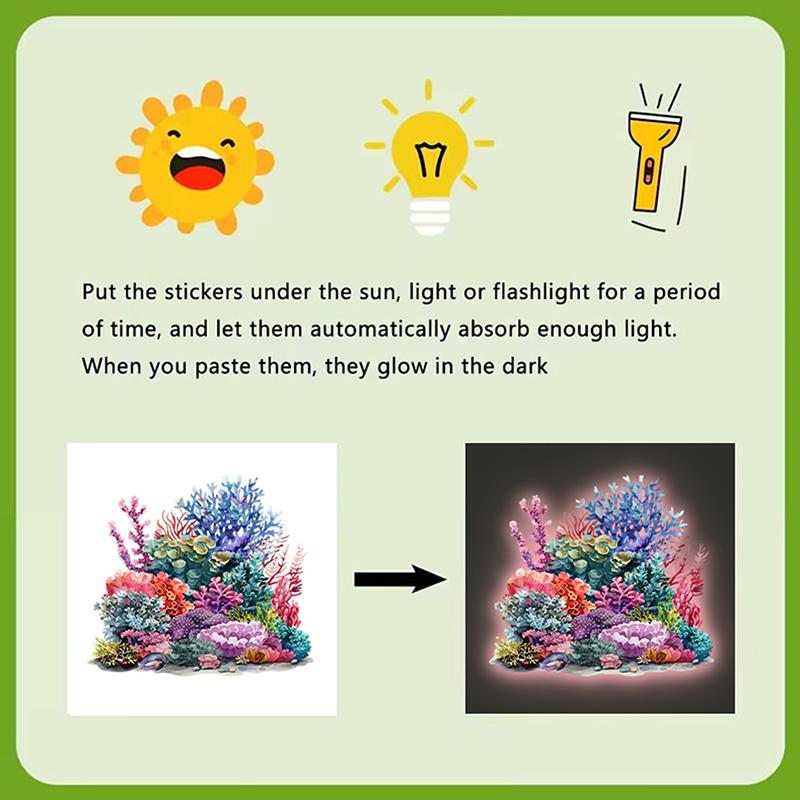 Glow-In-The-Dark Coral Reef Toilet Sticker Luminous Wall Sticker Home Decoration Self-Adhesive Removable Waterproof Car Sticker
