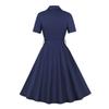 Women's Single-Breasted Wide-Skirted Retro-Style Waist-Cinched Solid-Colour Dress