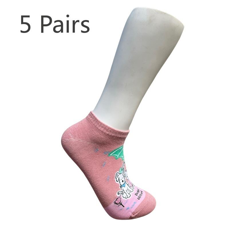 

5 пар носков мужские и женские короткие носки прилив мультяшные милые колледж стиль носки с щенками персонализированные хлопковые носки 5 pairs розовый