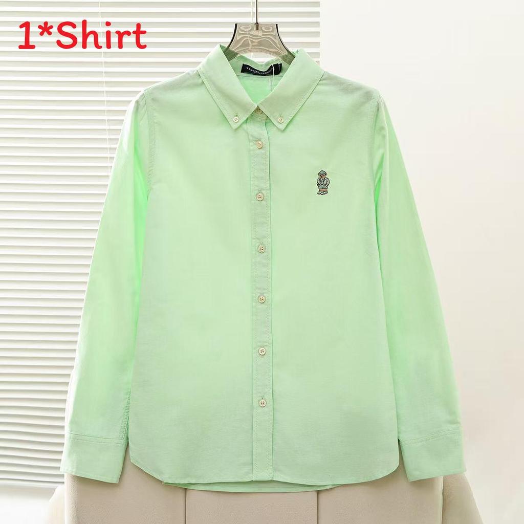 College Style Cotton Long Sleeve Shirt With Embroidery For Spring Casual Women