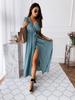 Summer V-Neck Bohemian Polka Dot Long Dress with Short Sleeves