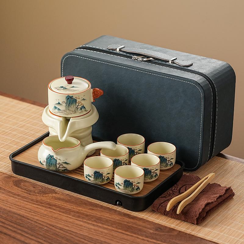 Guochao Light Luxury Splendid Ru Kiln Automatic Tea Set Household Lazy Tea Making Ceramic Kung Fu Teapot Tea Tray