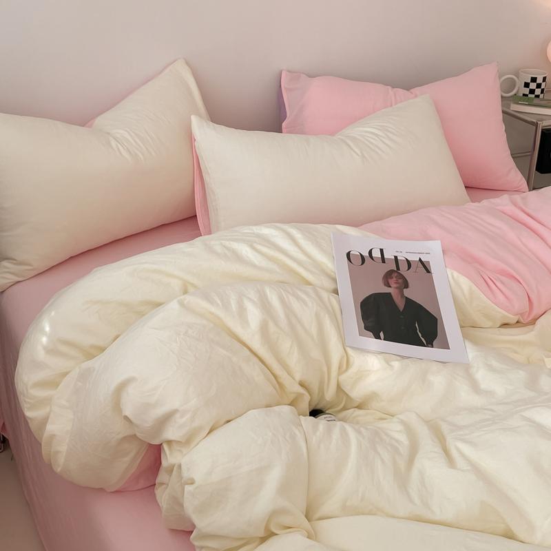 

Супер милый однотонный постельный комплект 3 предмета, 1 пододеяльник 2 наволочки, контрастный дизайн, машинная стирка, стойкий цвет 53x79 in(135x200cm)