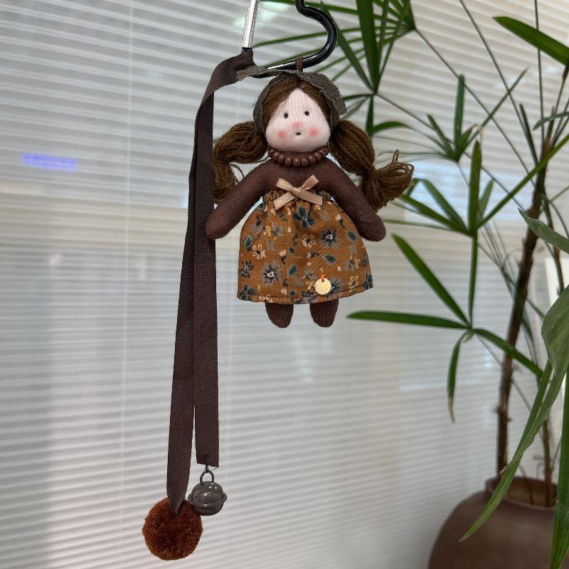 Cute Long Hair Doll Keychain Pom Pom Floral Dress Pendant For Bag Purse Decoration Soft Lightweight Non Slip Daily Use Portable