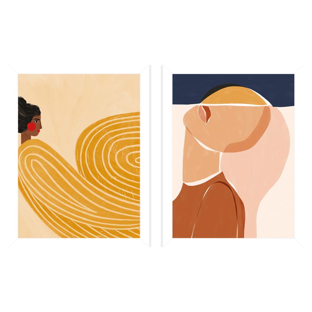 Bea Muller The Woman With The Yellow Stripes Half Sun & Half Face Framed Print Set  (Pack of 2)
