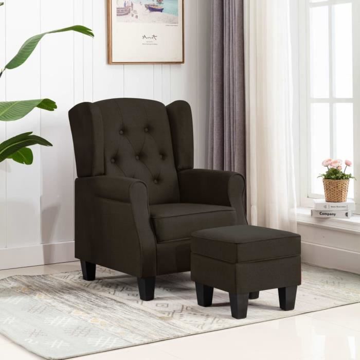 VidaXL Fauteuil avec repose-pied Marron foncé Tissu