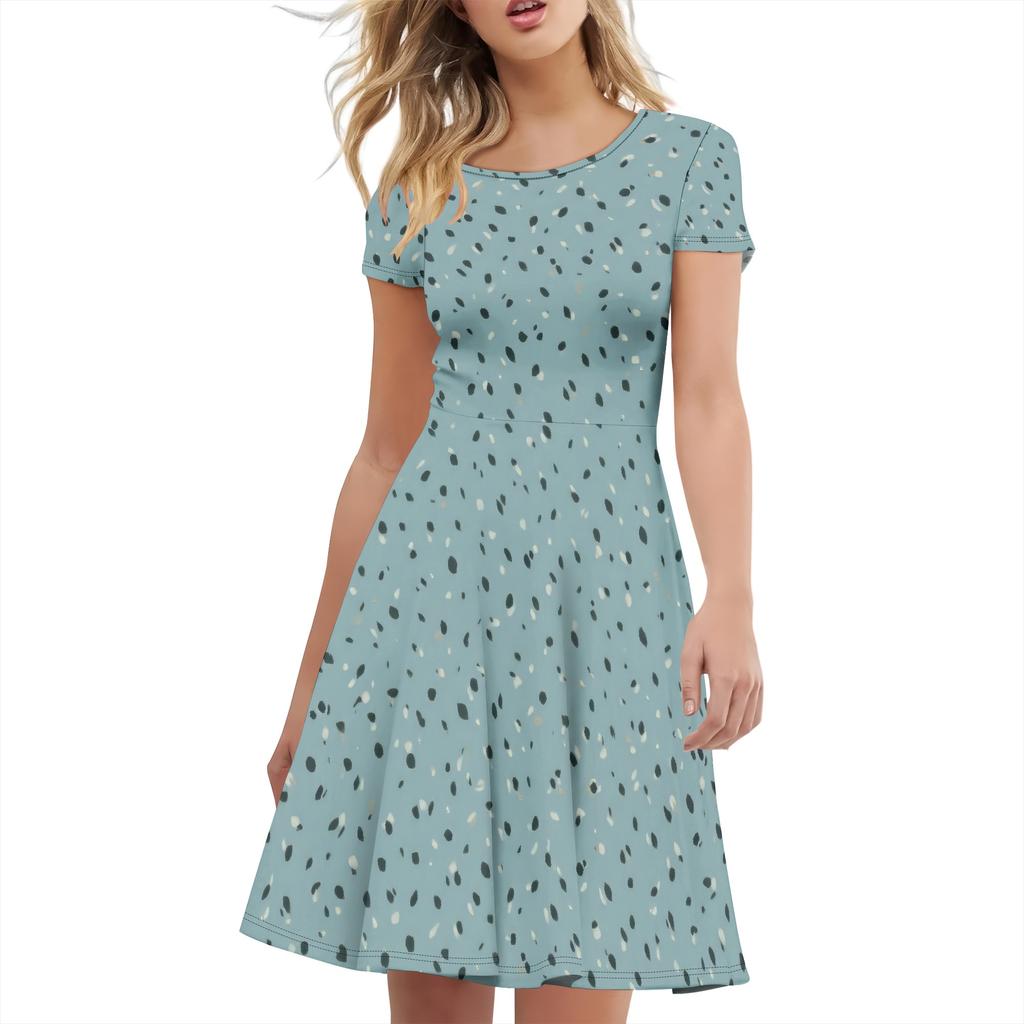 Women's Summer Casual T-shirt Dress Short-sleeved Swing Dress Fashion Casual Round Neck Dress Clothing