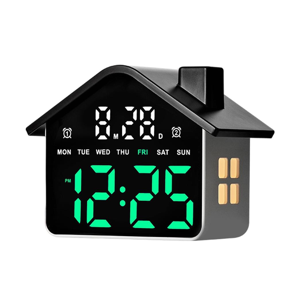 LED House Shape Digital Alarm Clock with Night Light Multi-Functional House Clocks Brightness Adjustment for Bedroom Living Room
