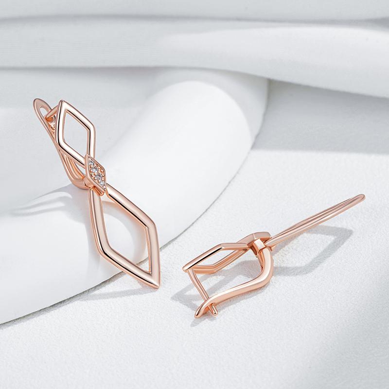 Glossy Rhombus Dangle Earrings For Women Trend  Rose Gold Color Natural Zircon Accessories Daily Fine Jewelry