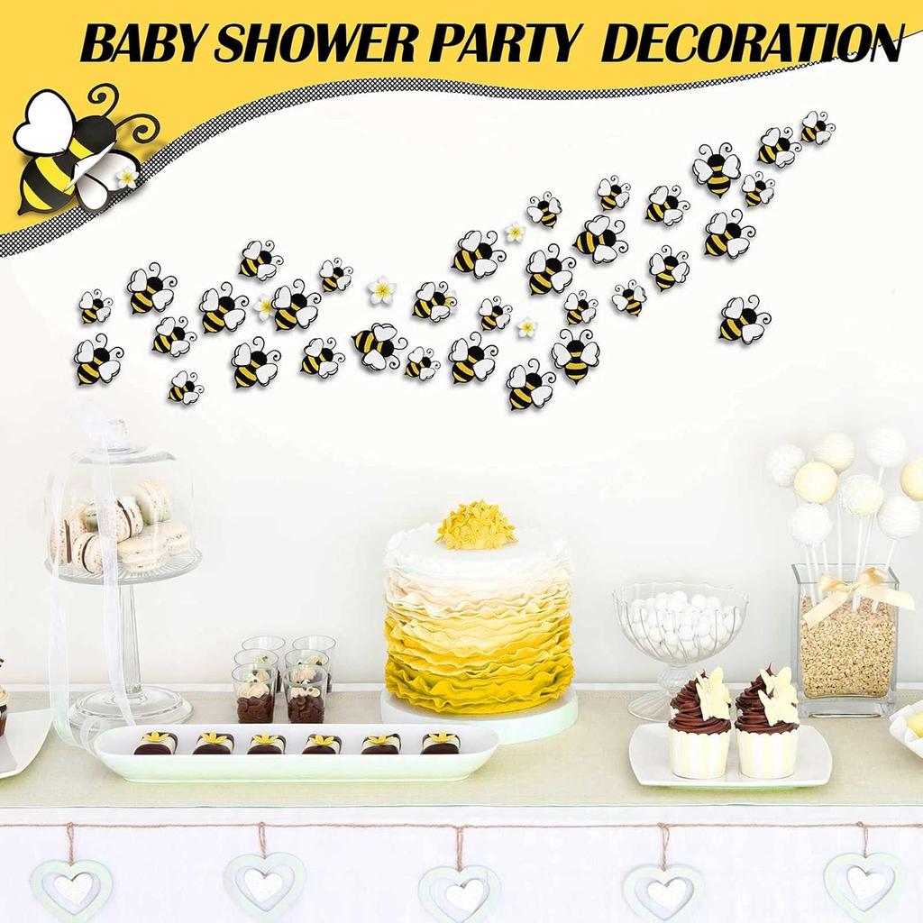 48 Pieces 3D Bee Yellow Stickers Decor Removable Mural Decals Honey Bee Clings for Home Office Fridge Decorations Party Supplies,3 Sizes