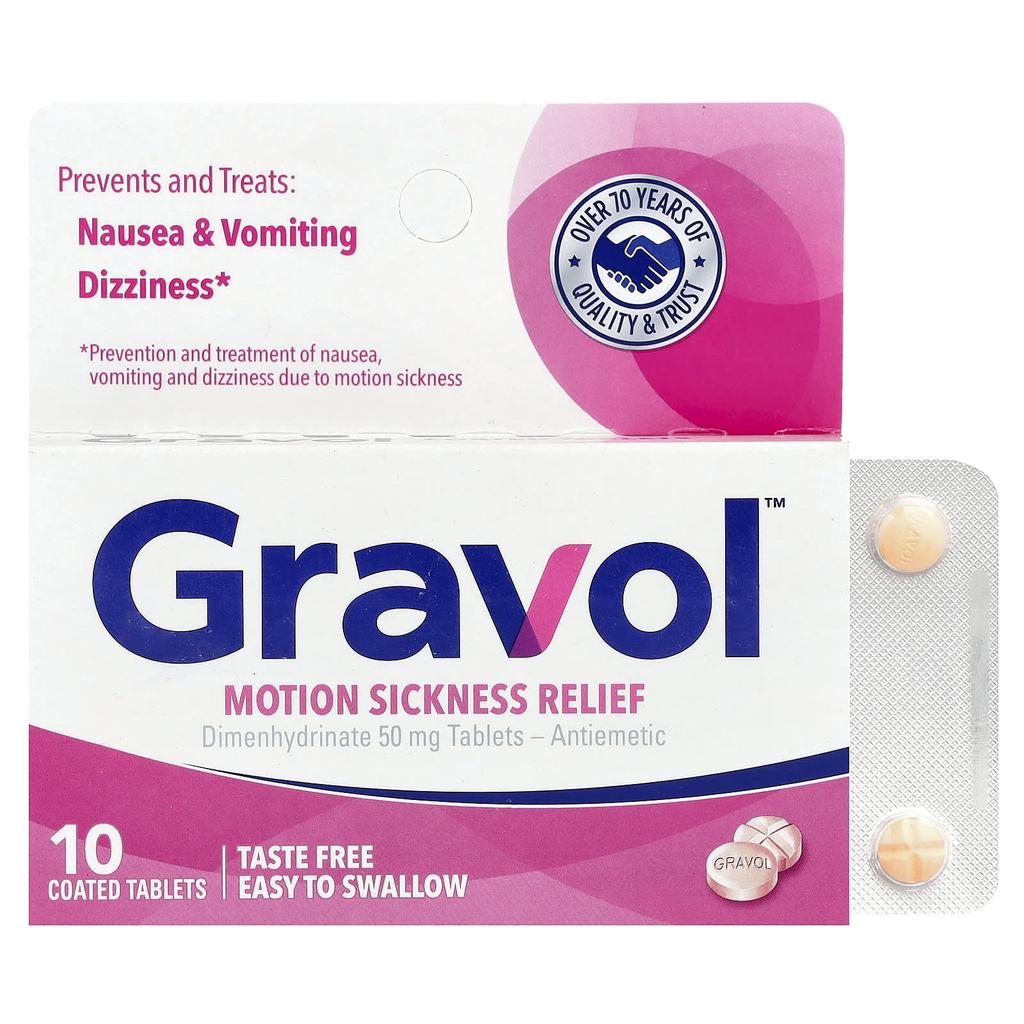 Gravol, Motion Sickness Relief, 50mg, Coated Tablets (10 Tablets)