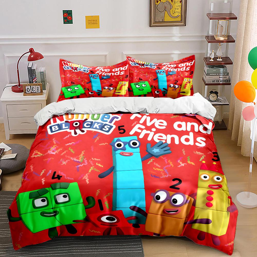 Fun Cartoon Number Building Blocks Printed Bedding Set 1Duvet Cover 2Pillowcases Boys Girls Children Luxury Gifts Multiple Sizes