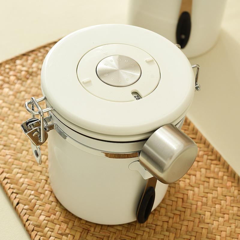 Stainless Steel Coffee Sealed Can Coffee Bean Storage Can with Date Tracker with Spoon One Way Exhaust Preservate Cafe Use