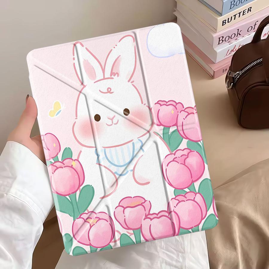 Pink Rabbit Holder Cover Tablet Case For iPad Pro 2025 Pro 11th 10th 9th 8th 7th 12.9inch Mini 6 7 Air 4 5 M3 M2 1 2 M4 11inch