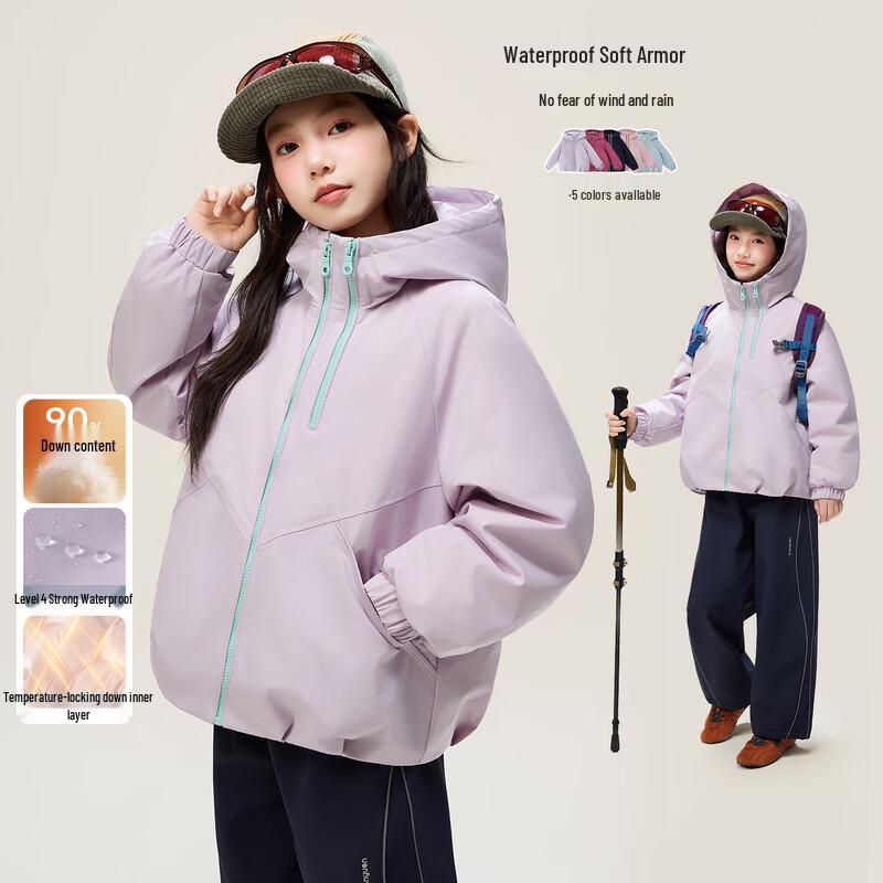 Girls' 90% White Duck Down Hooded Puffer Jacket