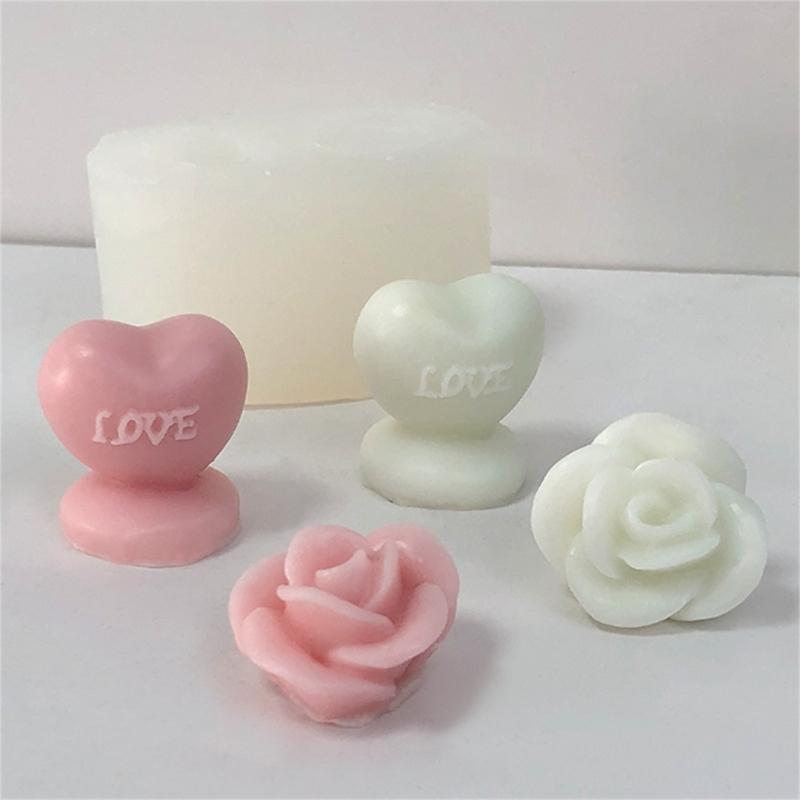Heart Shaped Candle Silicone Mold for Making Candle Soap Plaster Ornemant Resin Craft, Rose Candle Silicone Molds