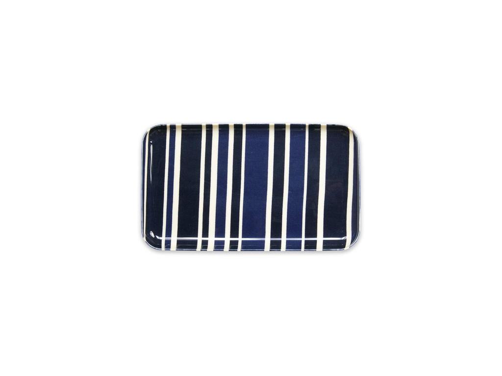 TATSU-CRAFT NR Caster Tray, SS, Scandinavian-inspired, Modern, Torino Stripe, Deep Blue, with Non-slip Surface, Microwave-safe, Stylish Plastic Tray,