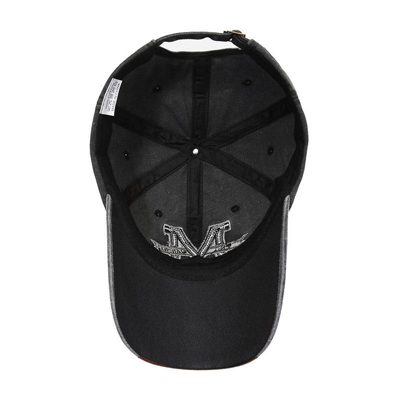 Retro Washed Denim Baseball Cap with Letter M Embroidery Unisex Vintage Snapback for Outdoor Sun Protection