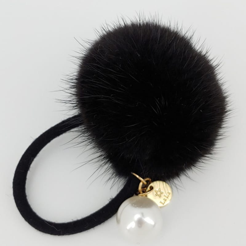 LALA Natural Mink Ball Hair Band - Black