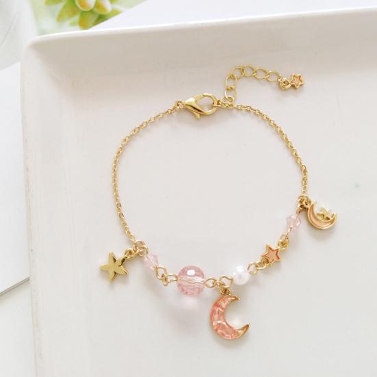 Moon Star Charm Faux Pearl Beads Bracelet Women Bangle Jewelry Gift