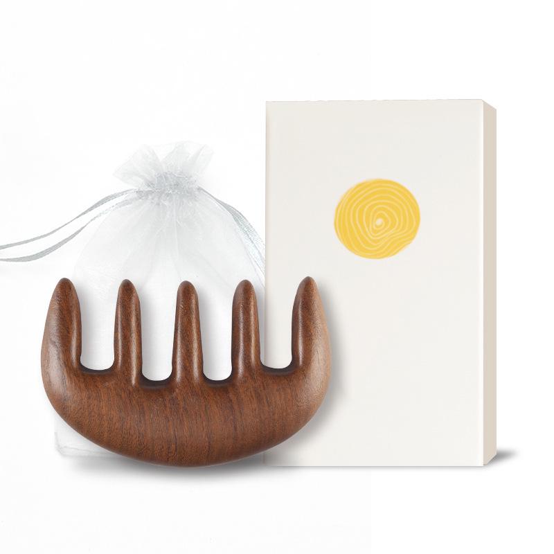 One Piece Gold Sandalwood Five-Tooth Massage Comb for Head and Meridian Stimulation.