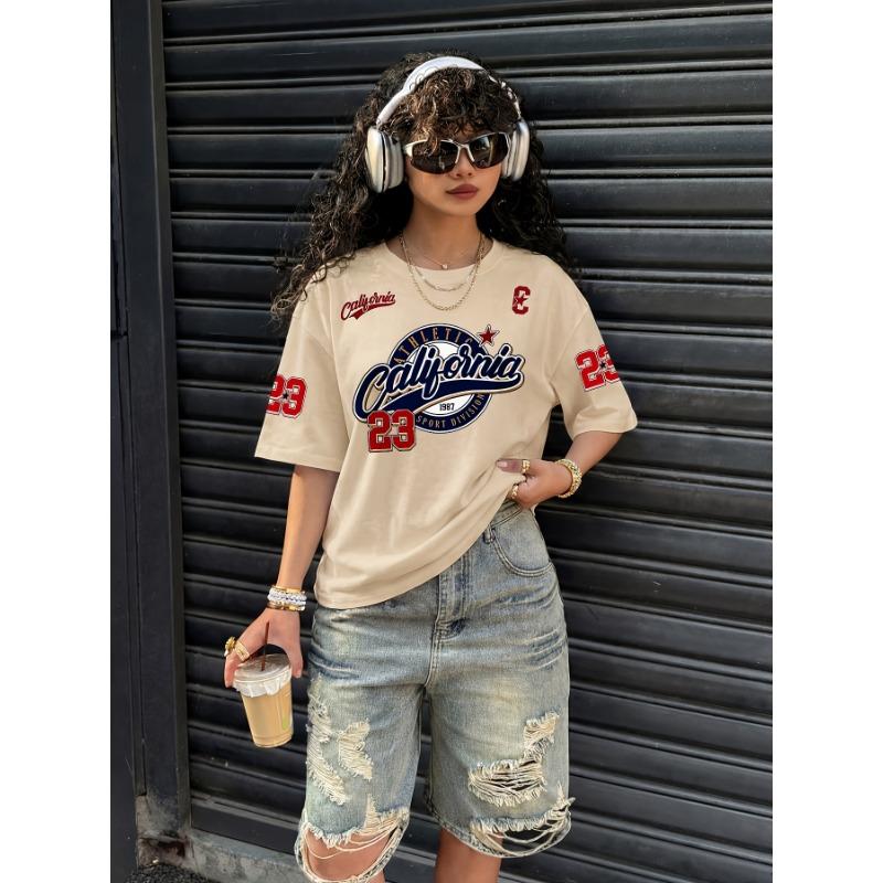 Summer women's T-shirt with letter printing lightweight breathable casual fashionable European and American street style