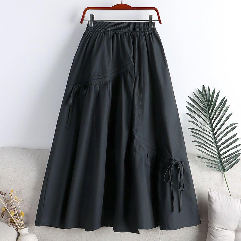 2026 Spring/Summer High-Waisted Slimming Irregular Tie-Up Midi A-Line Women's Skirt
