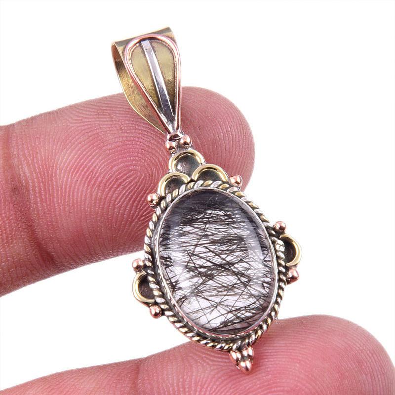 

Natural Black Rutile 925 Solid Sterling Silver TwoTone Gift Pendant 1.50 B6g91
