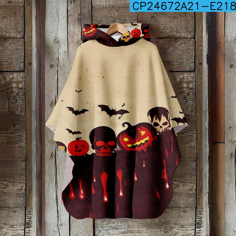 Digital Print Women's Hooded Cloak for Halloween and Christmas
