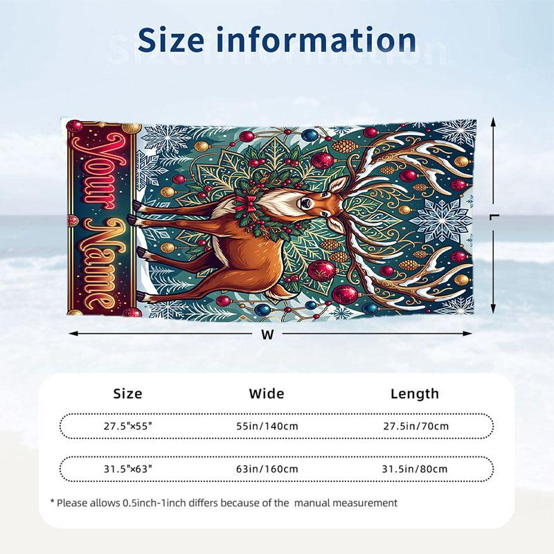 Deer Theme Beach Towel Personalized Custom Name & Text Soft Quick Dry Beach Towel for Swimming Travel